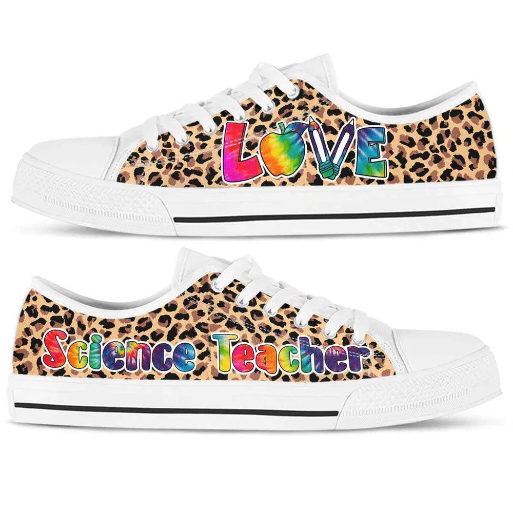 Science Teacher Leopard Love Low Top Shoes, Teacher Shoes, Low Top Sneakers