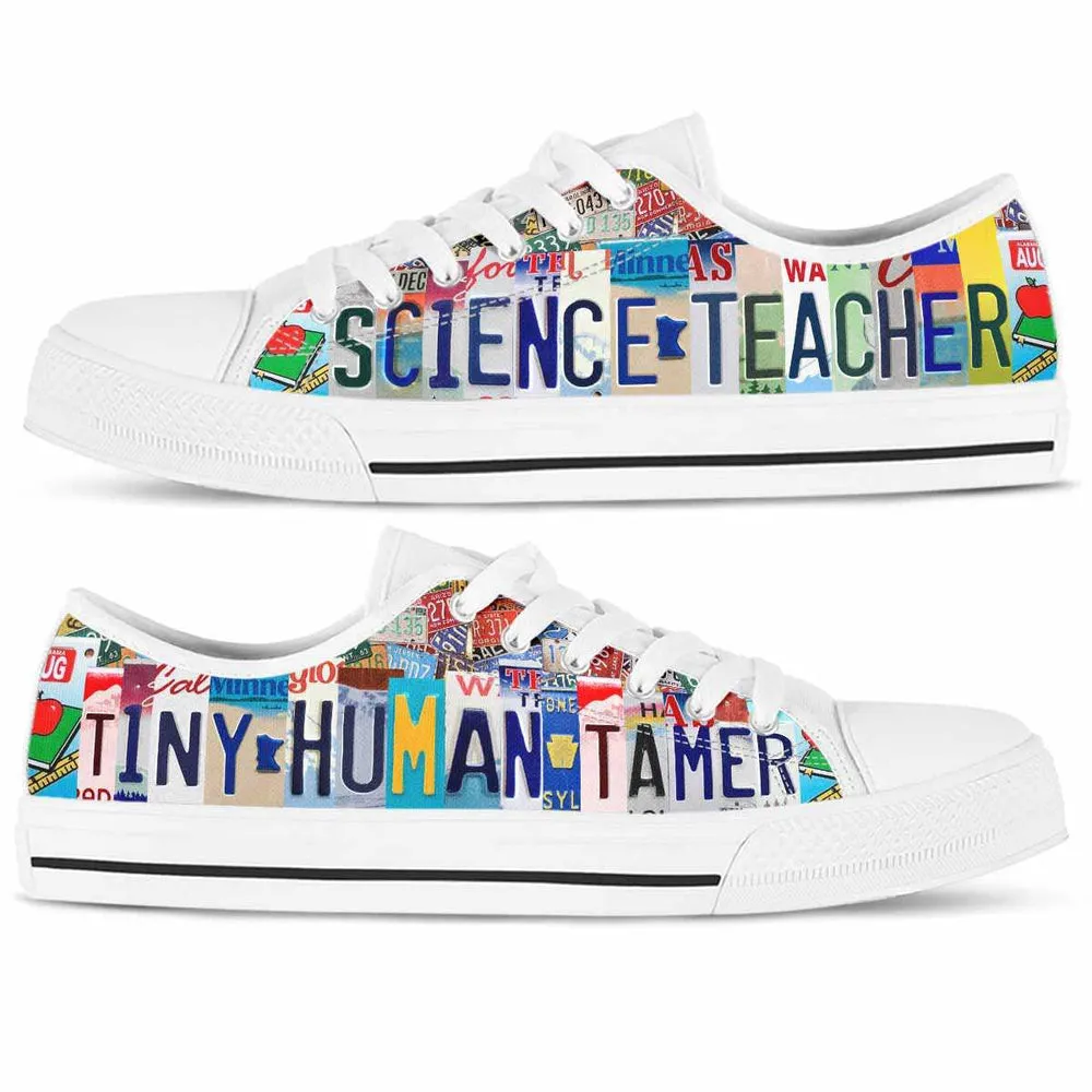 Science Teacher License Plate Tiny Human Tamer Low Top Shoes, Teacher Shoes, Low Top Sneakers