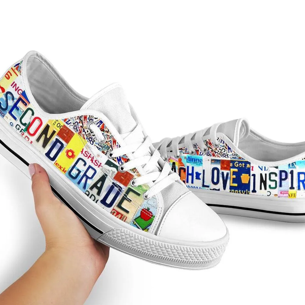 Second Grade Inspire License Plates Low Top Shoes, Teacher Shoes, Low Top Sneakers