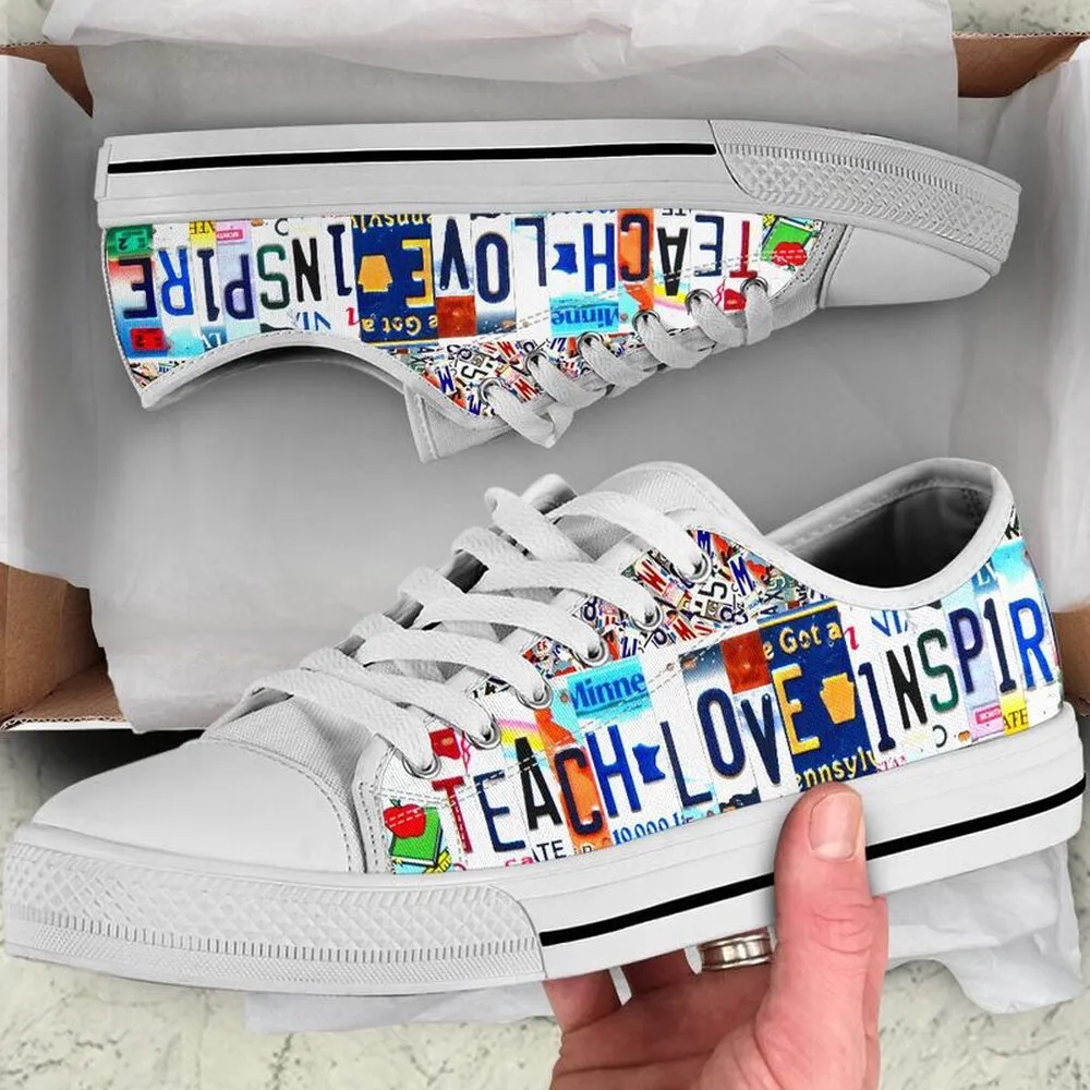 Second Grade Inspire License Plates Low Top Shoes, Teacher Shoes, Low Top Sneakers