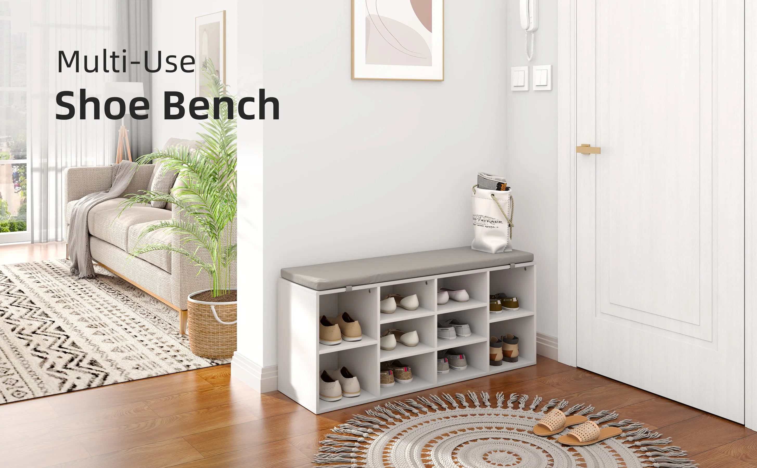 Shoe Storage Bench with 10 Cubbies