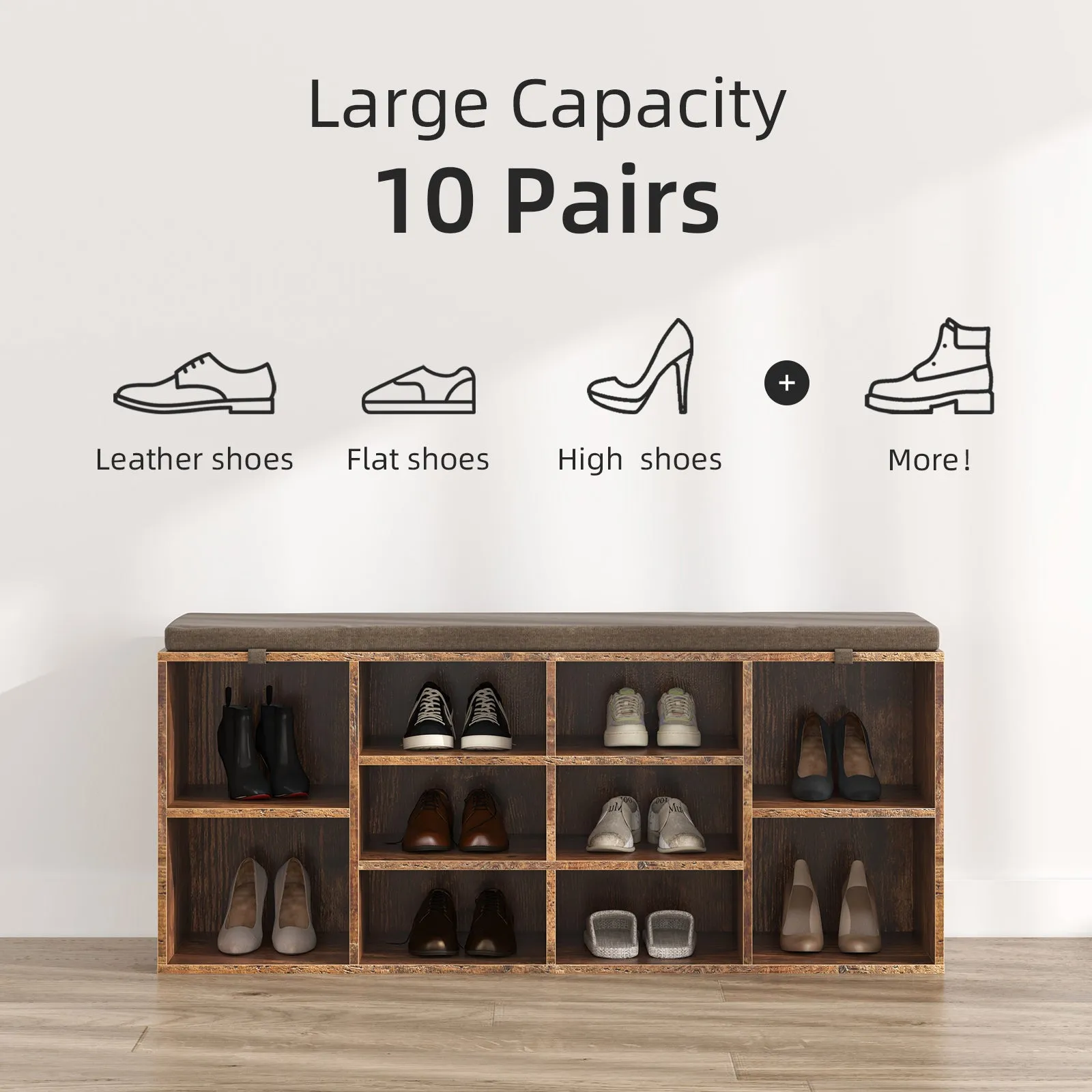 Shoe Storage Bench with 10 Cubbies