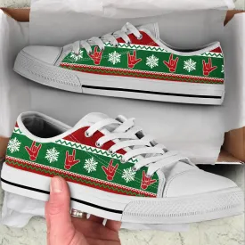 Sign Language Christmas Knitted Seamless Low Top Shoes , Low Top Sneaker, Low Top Canvas Shoes