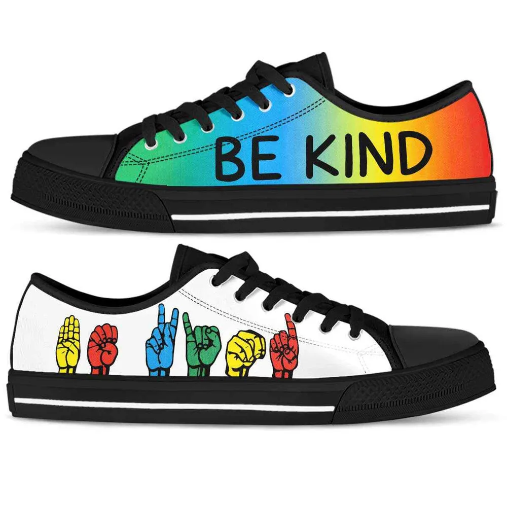 Sign Language Gradient Hands Be Kind Low Top Shoes, Teacher Shoes, Low Top Sneakers