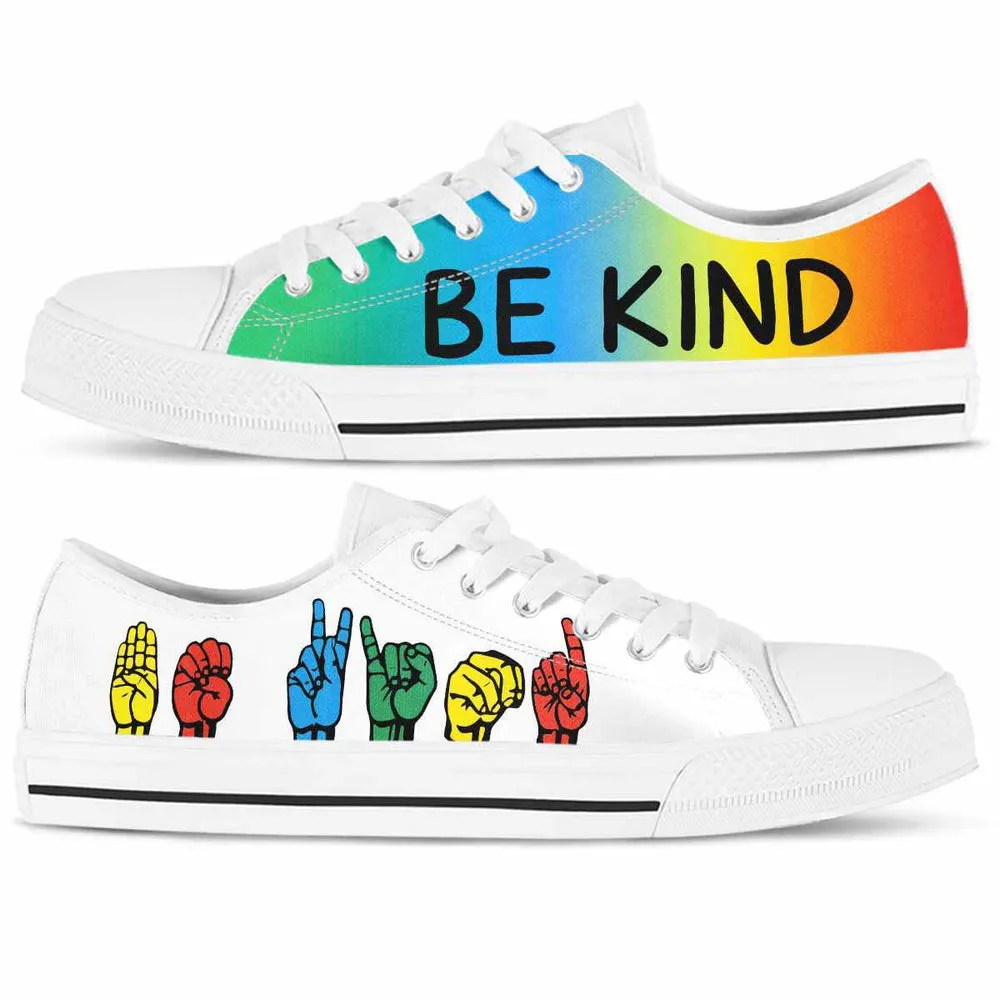 Sign Language Gradient Hands Be Kind Low Top Shoes, Teacher Shoes, Low Top Sneakers