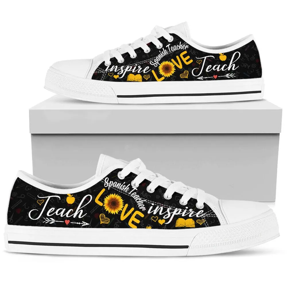 Spanish Teacher Teach Sunflower Low Top Shoes, Teacher Shoes, Low Top Sneakers