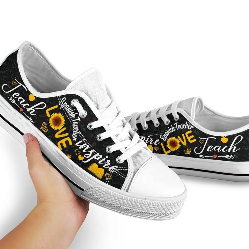 Spanish Teacher Teach Sunflower Low Top Shoes, Teacher Shoes, Low Top Sneakers