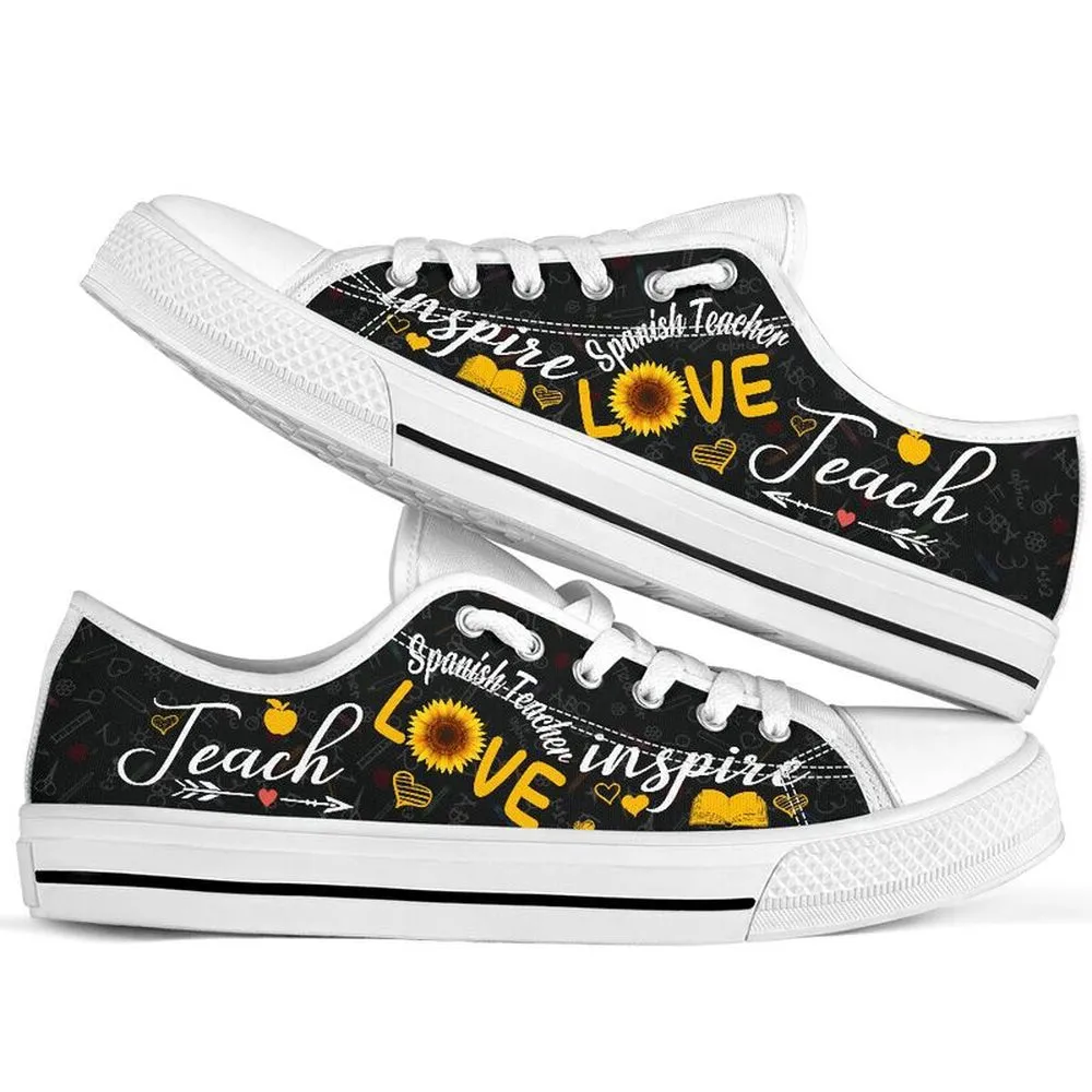 Spanish Teacher Teach Sunflower Low Top Shoes, Teacher Shoes, Low Top Sneakers