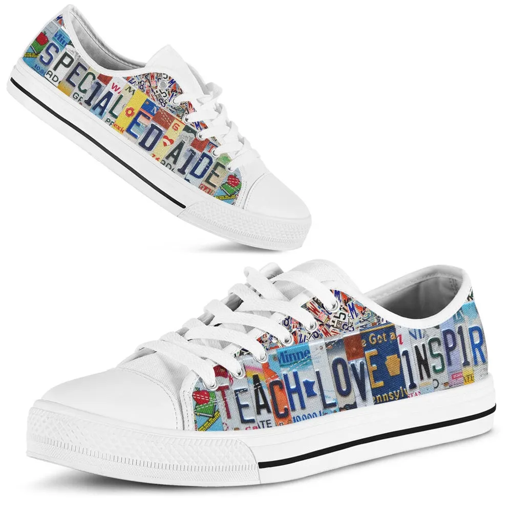 Special Ed Aide License Plates Low Top Shoes, Teacher Shoes, Low Top Sneakers