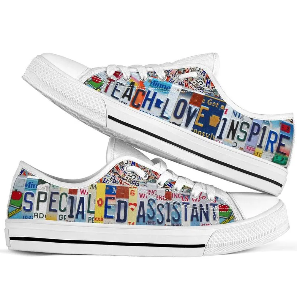 Special Ed Assistant Inspire License Plates Low Top Shoes, Teacher Shoes, Low Top Sneakers