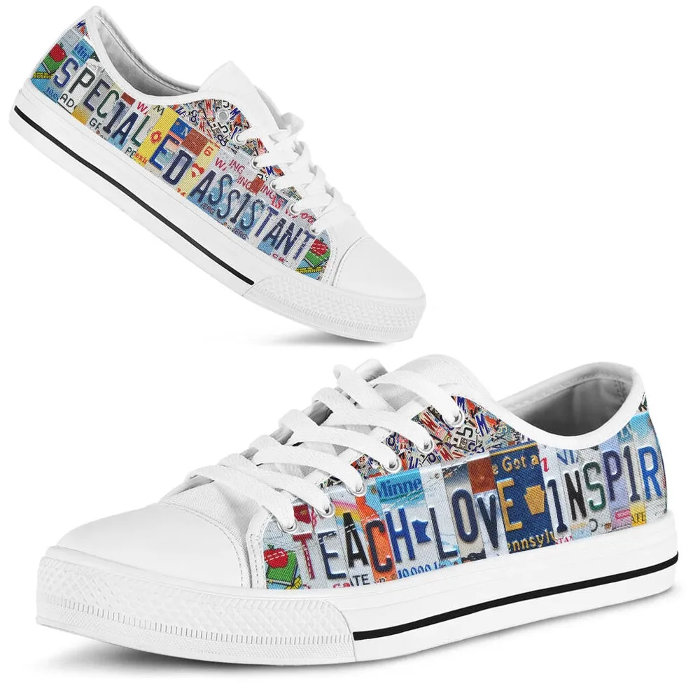 Special Ed Assistant Inspire License Plates Low Top Shoes, Teacher Shoes, Low Top Sneakers