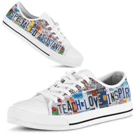 Special Ed Assistant Inspire License Plates Low Top Shoes, Teacher Shoes, Low Top Sneakers