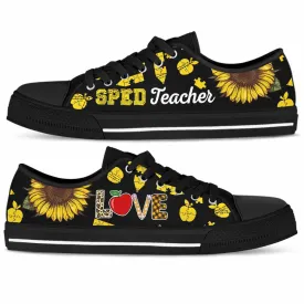 Sped Teacher Sunflower Leopard Love Low Top Shoes, Teacher Shoes, Low Top Sneakers