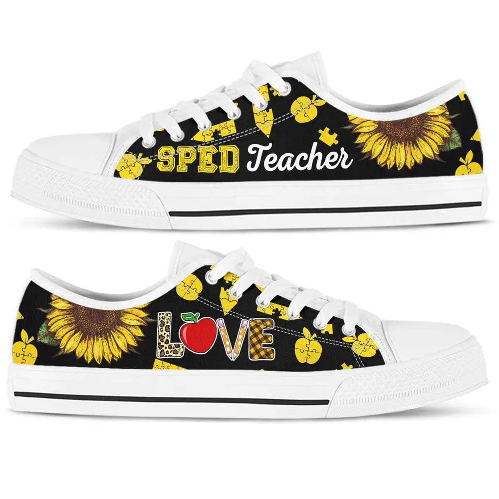 Sped Teacher Sunflower Leopard Love Low Top Shoes, Teacher Shoes, Low Top Sneakers