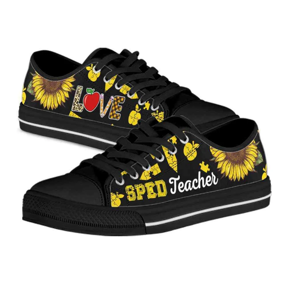 Sped Teacher Sunflower Leopard Love Low Top Shoes, Teacher Shoes, Low Top Sneakers