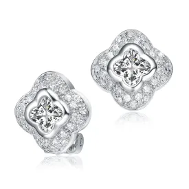 Sterling Silver Clover-Shaped Cubic Zirconia Stud Earrings