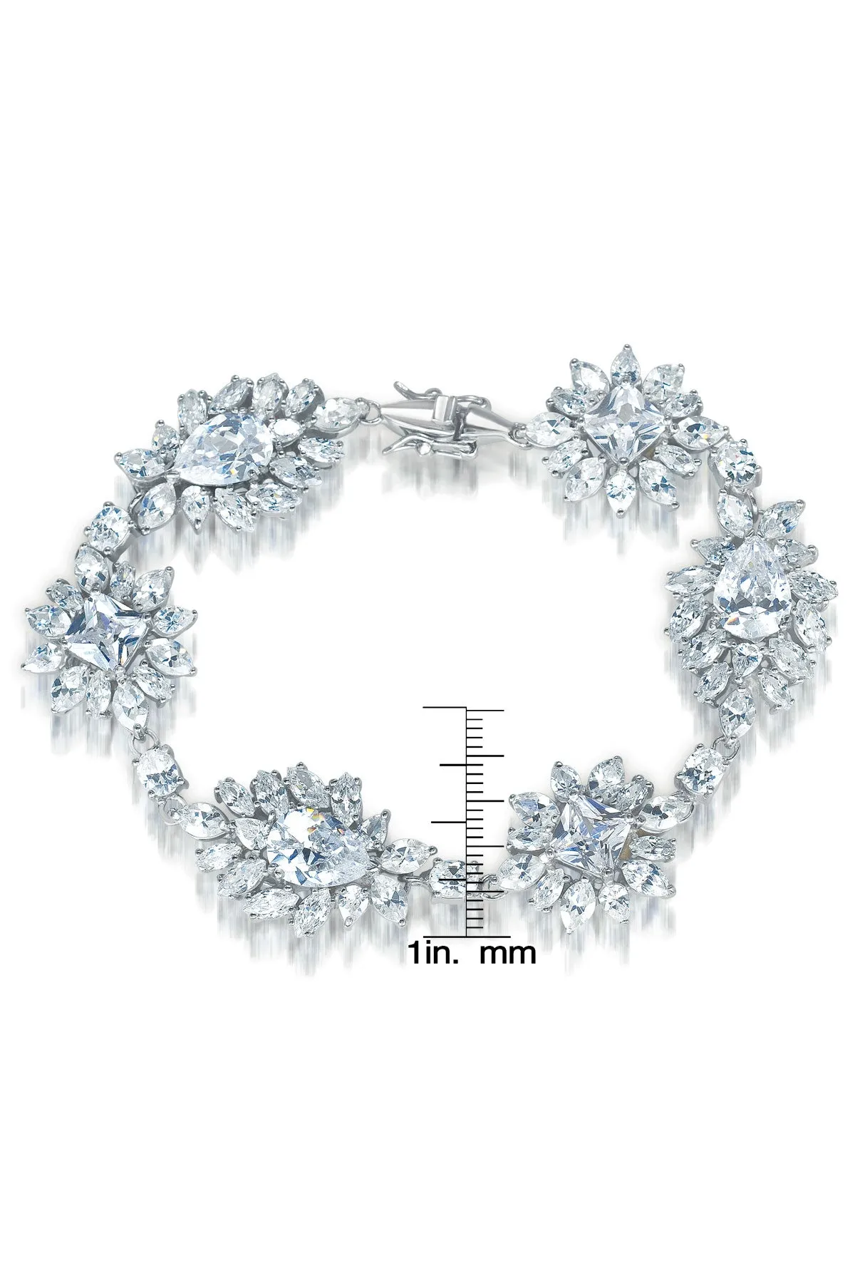 Sterling Silver Cubic Zirconia Bracelet With Flower Motif