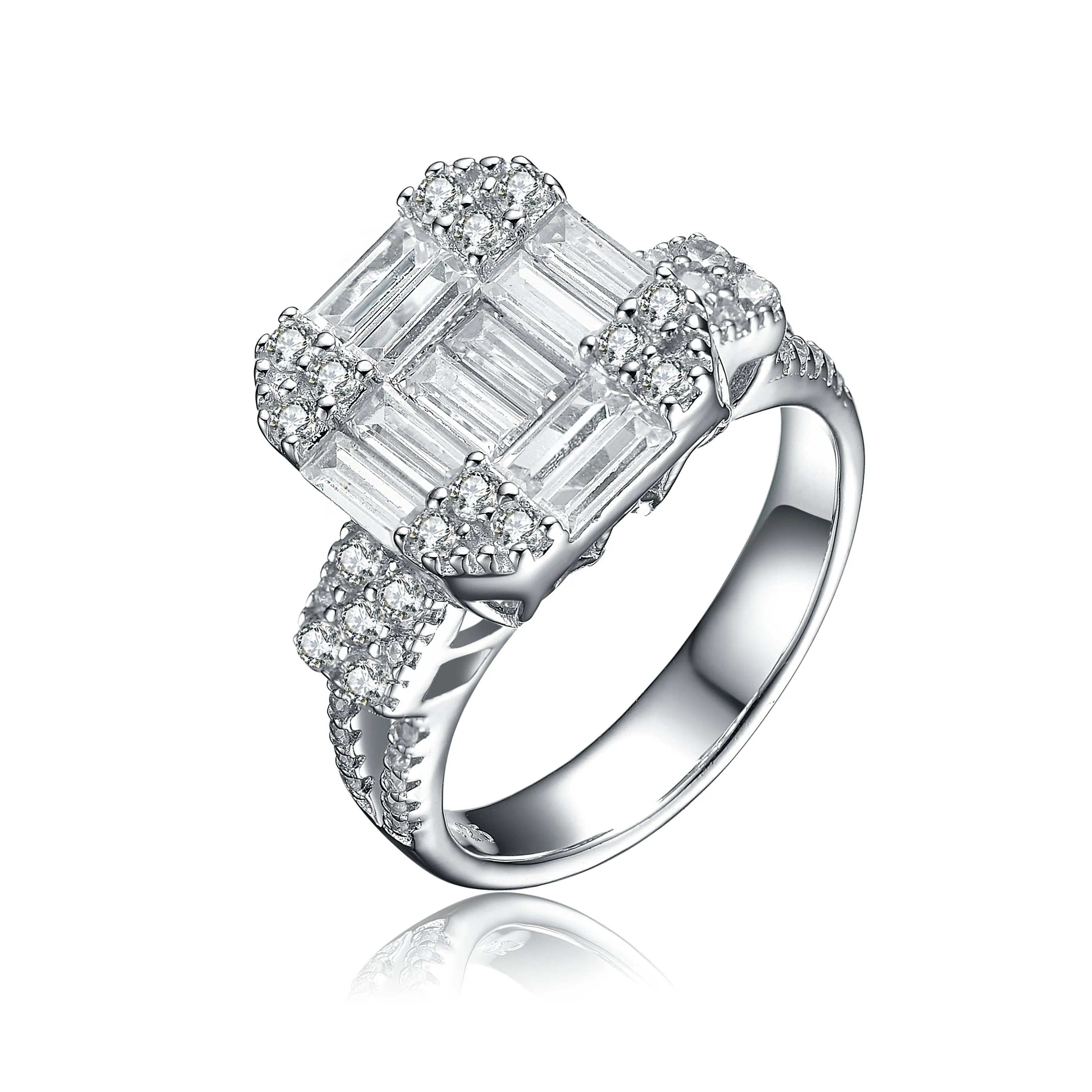 Sterling Silver Cubic Zirconia Emerald-Cut Solitaire Ring