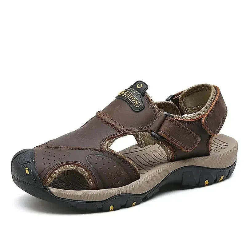 Summer Men's Shoes Outdoor Casual Shoes Sandals Genuine Leather Non-slip Sneakers Hihg Quality Men Beach Sandals v2