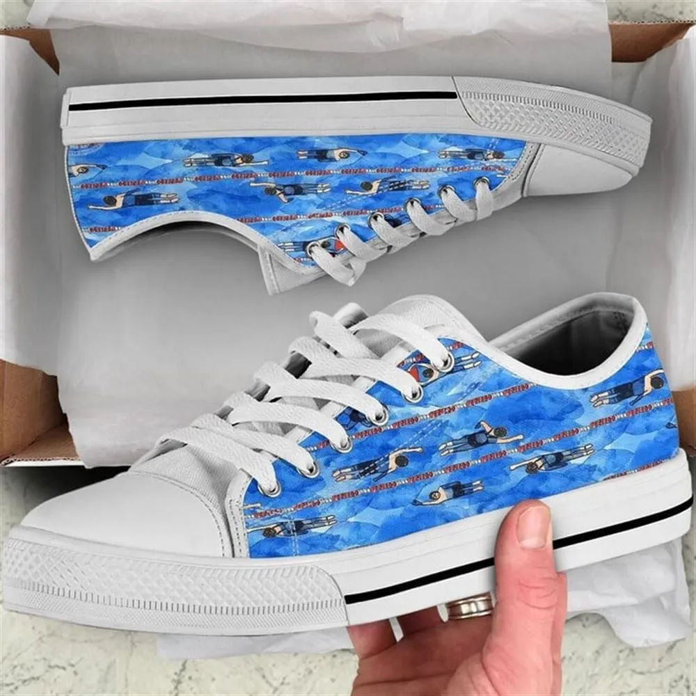 Swimming Art Watercolor Low Top Shoes, Low Top Sneaker, Low Top Canvas Shoes