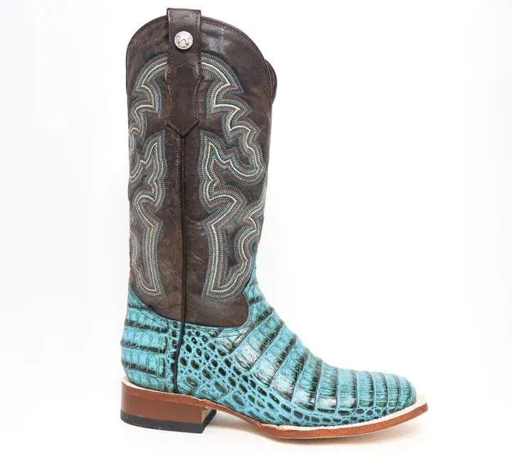 Tanner Mark Women's 'Agave Sky' Print Caiman Belly Square Toe Boots Turquoise TML207070