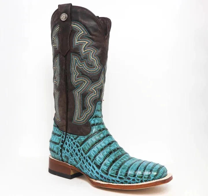 Tanner Mark Women's 'Agave Sky' Print Caiman Belly Square Toe Boots Turquoise TML207070