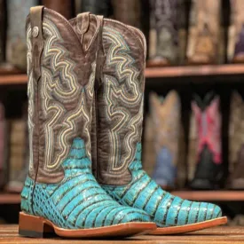 Tanner Mark Women's 'Agave Sky' Print Caiman Belly Square Toe Boots Turquoise TML207070