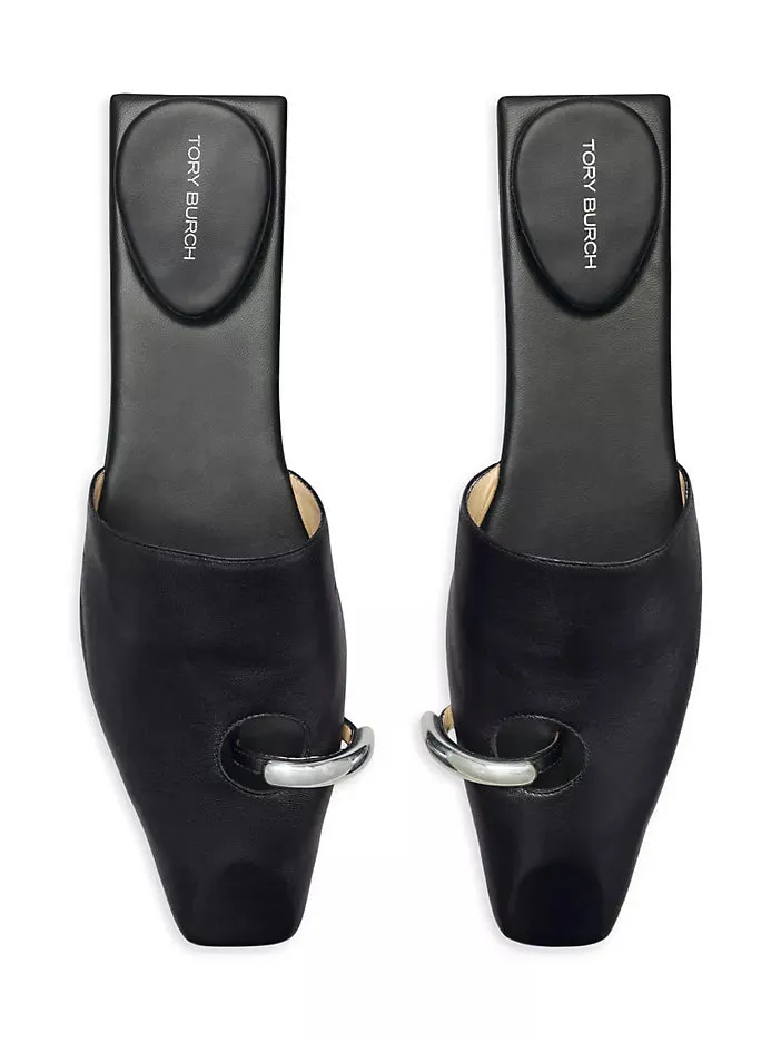 Tory Burch Elegant Pierced Leather Mule Shoes for Women - Stylish Slip-On Heel with Chic Design