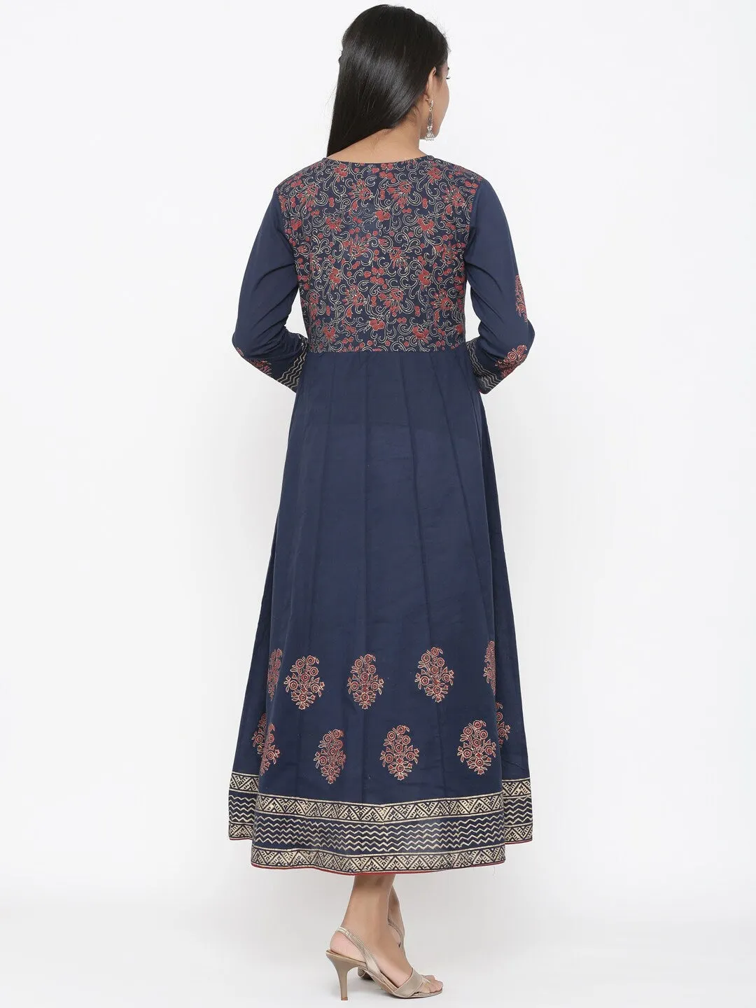 Women Navy Blue Cotton Kurta