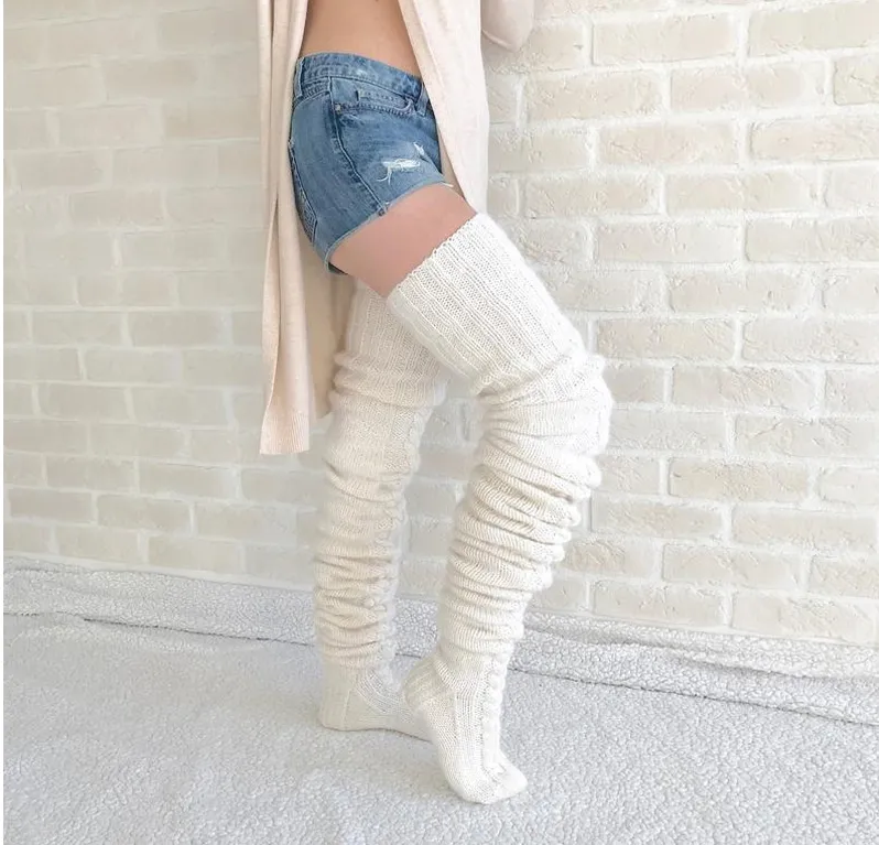 Women Winter Knitted Thigh High Long Socks