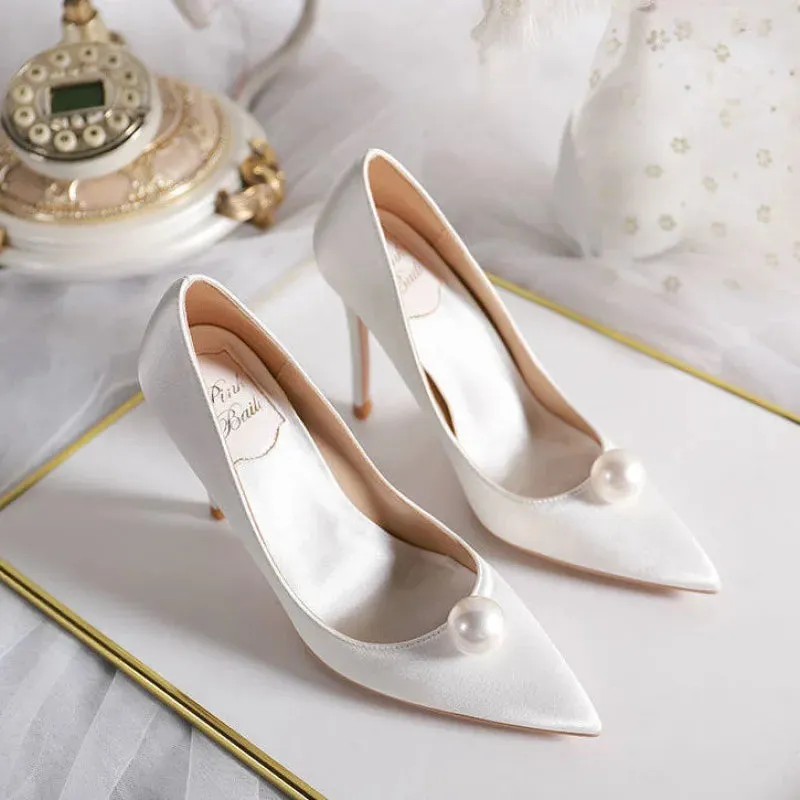 Women's Shoes New Design Pearl High Heel Minimalist Style Triple Beige Party Free shipping