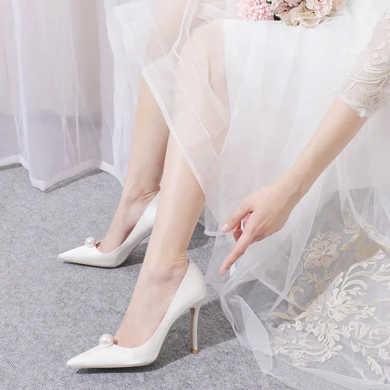 Women's Shoes New Design Pearl High Heel Minimalist Style Triple Beige Party Free shipping